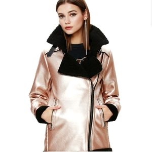 Ophelia Rose Gold Oversized Sherpa Moto Aviatior Jacket - AFRM